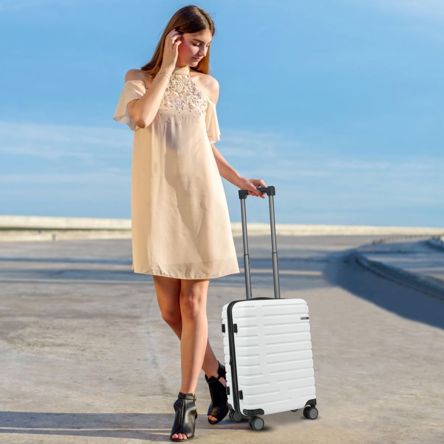 EMPSIGN Carry On Luggage with Spinner Wheels, Hard Shell Carry-On Suitcase 21x14x9 Airline Approved & Built-in TSA Lock, Durable Travel Rolling Suitcase, Carry-On 20-Inch, Orange