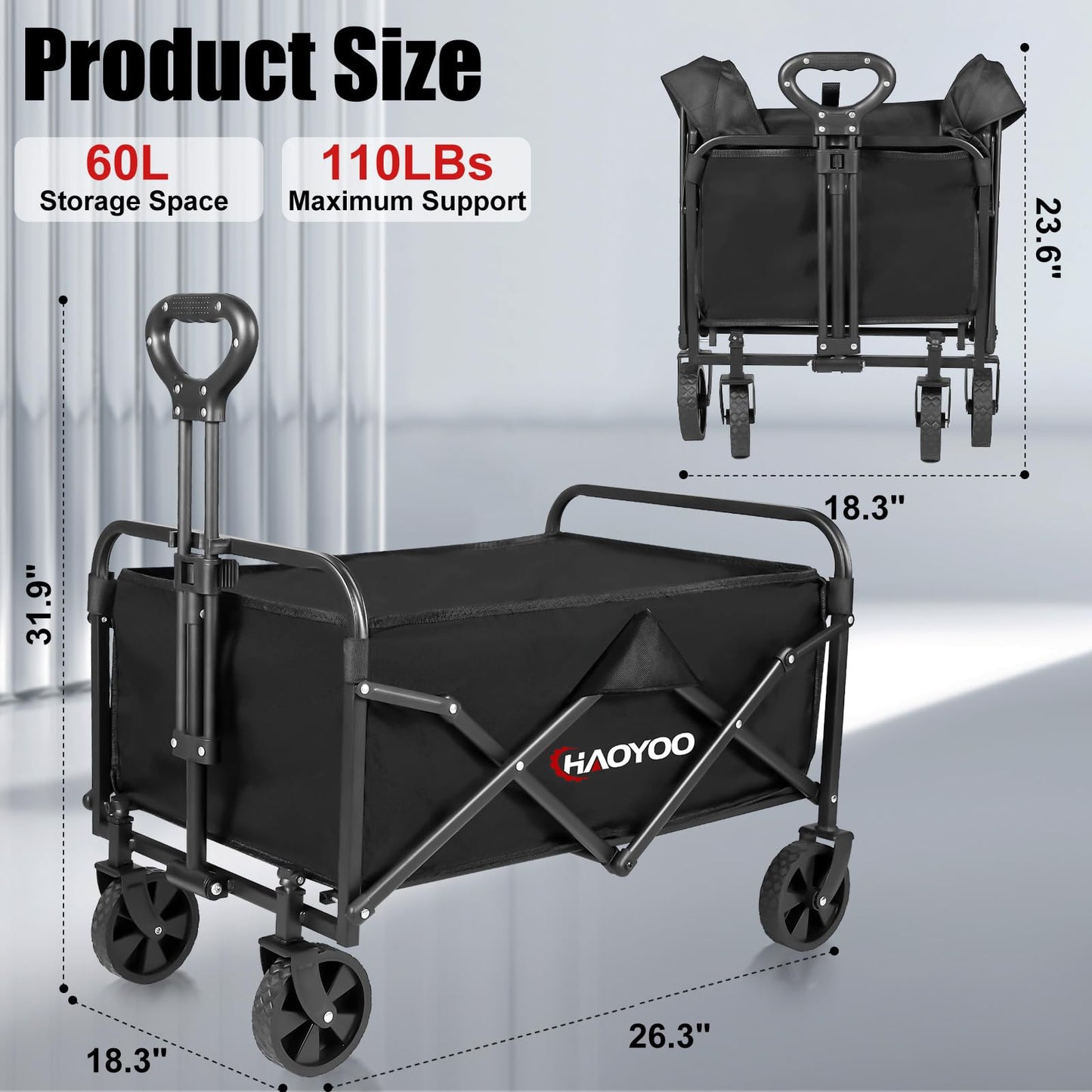 Collapsible Wagon Cart, Foldable Wagon Cart with Wheels, 110lbs Heavy Duty Utility Beach Wagon Cart for Grocery/Sports/Garden/Shopping/Camping
