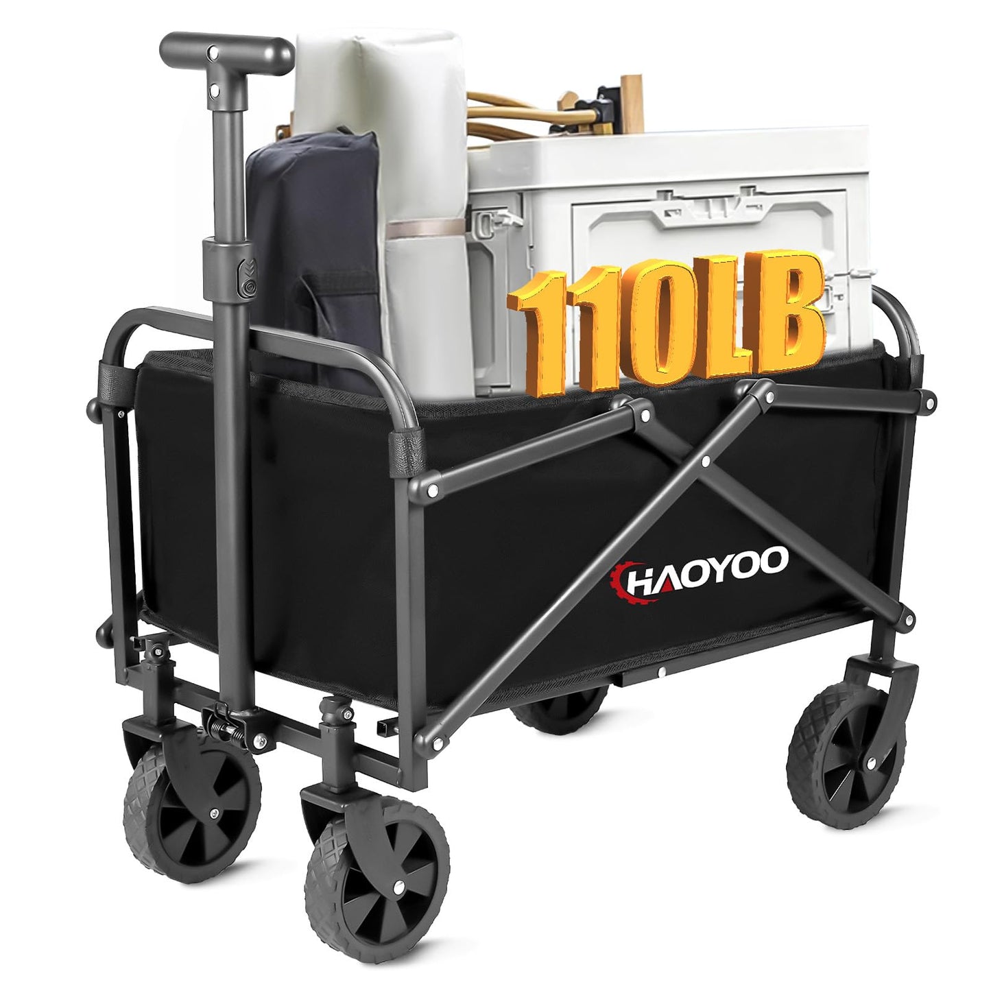 Collapsible Wagon Cart, Foldable Wagon Cart with Wheels, 110lbs Heavy Duty Utility Beach Wagon Cart for Grocery/Sports/Garden/Shopping/Camping