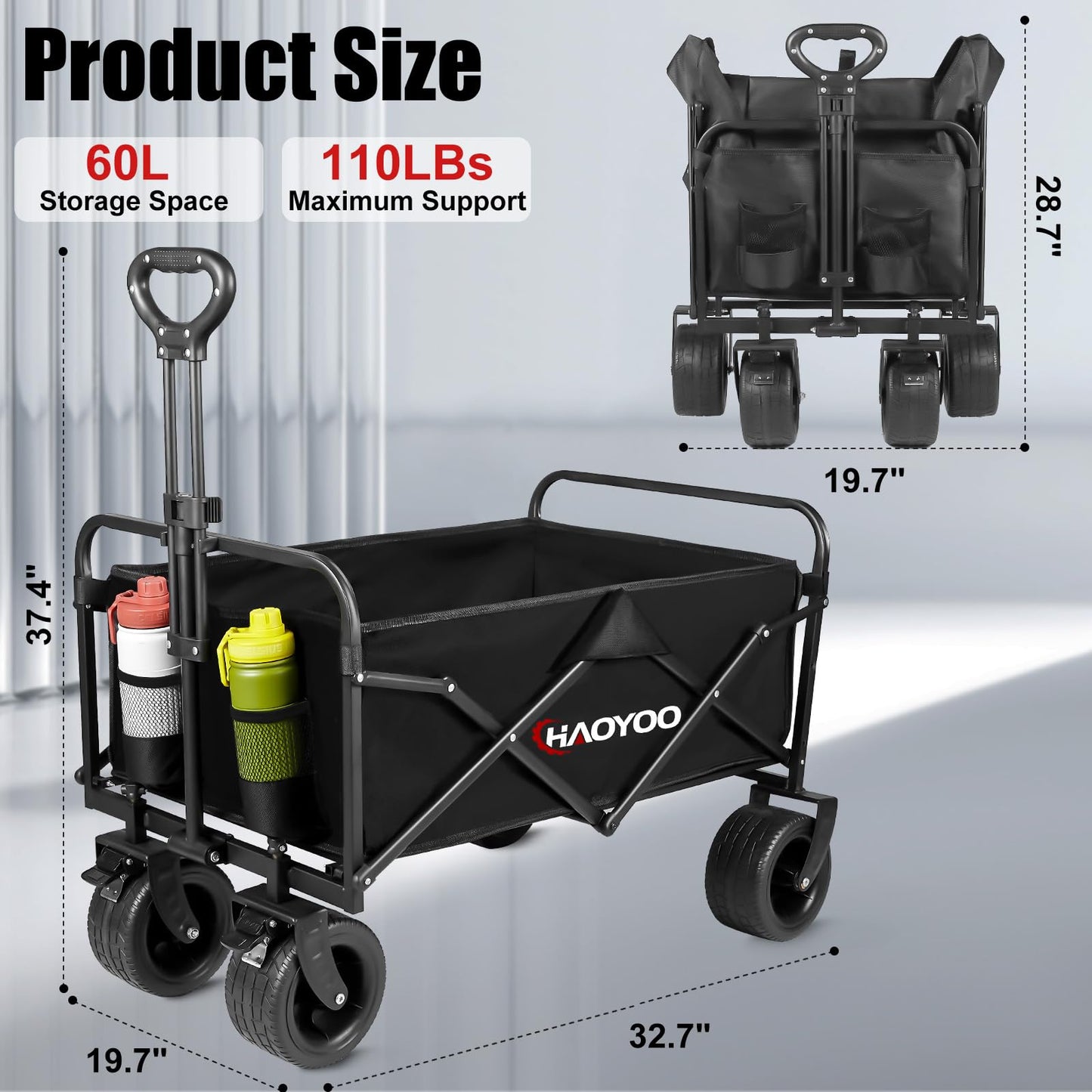 Collapsible Wagon Cart, Foldable Wagon Cart with Wheels, 110lbs Heavy Duty Utility Beach Wagon Cart for Grocery/Sports/Garden/Shopping/Camping