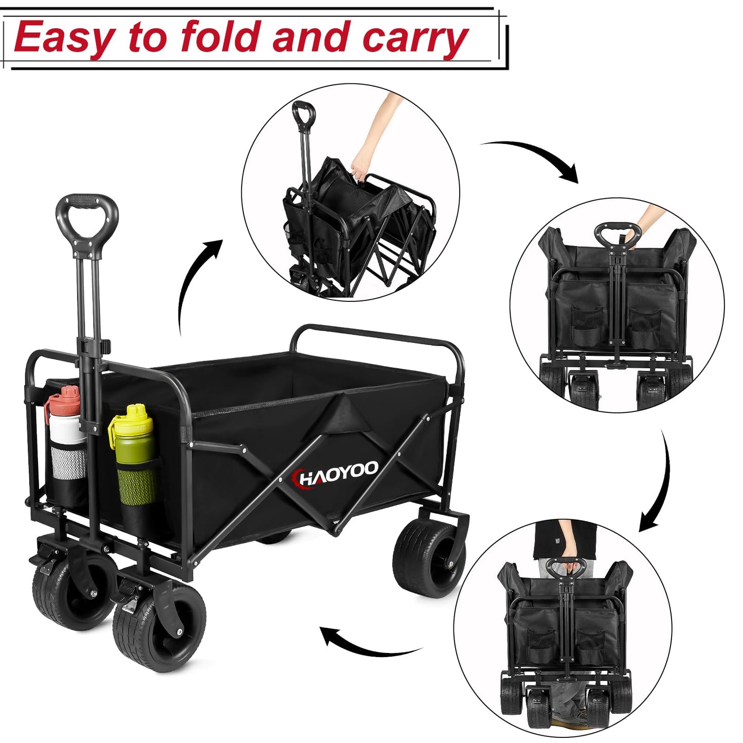 Collapsible Wagon Cart, Foldable Wagon Cart with Wheels, 110lbs Heavy Duty Utility Beach Wagon Cart for Grocery/Sports/Garden/Shopping/Camping