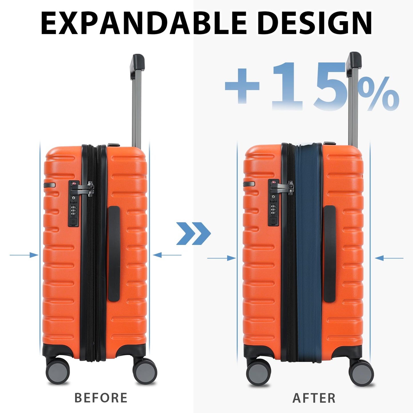 EMPSIGN Carry On Luggage with Spinner Wheels, Hard Shell Carry-On Suitcase 21x14x9 Airline Approved & Built-in TSA Lock, Durable Travel Rolling Suitcase, Carry-On 20-Inch, Orange