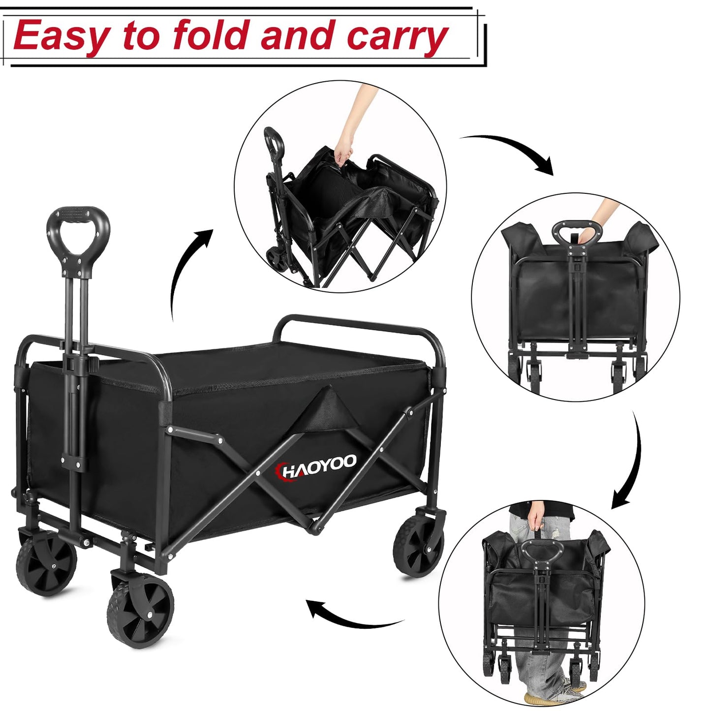 Collapsible Wagon Cart, Foldable Wagon Cart with Wheels, 110lbs Heavy Duty Utility Beach Wagon Cart for Grocery/Sports/Garden/Shopping/Camping