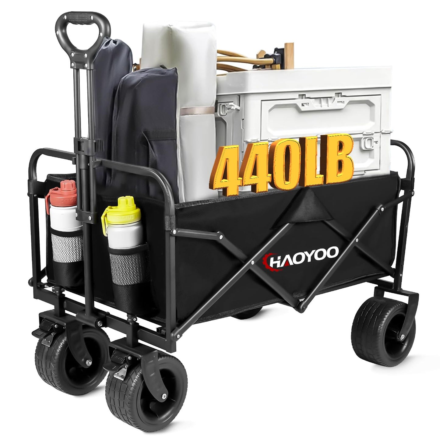 Collapsible Wagon Cart, Foldable Wagon Cart with Wheels, 110lbs Heavy Duty Utility Beach Wagon Cart for Grocery/Sports/Garden/Shopping/Camping