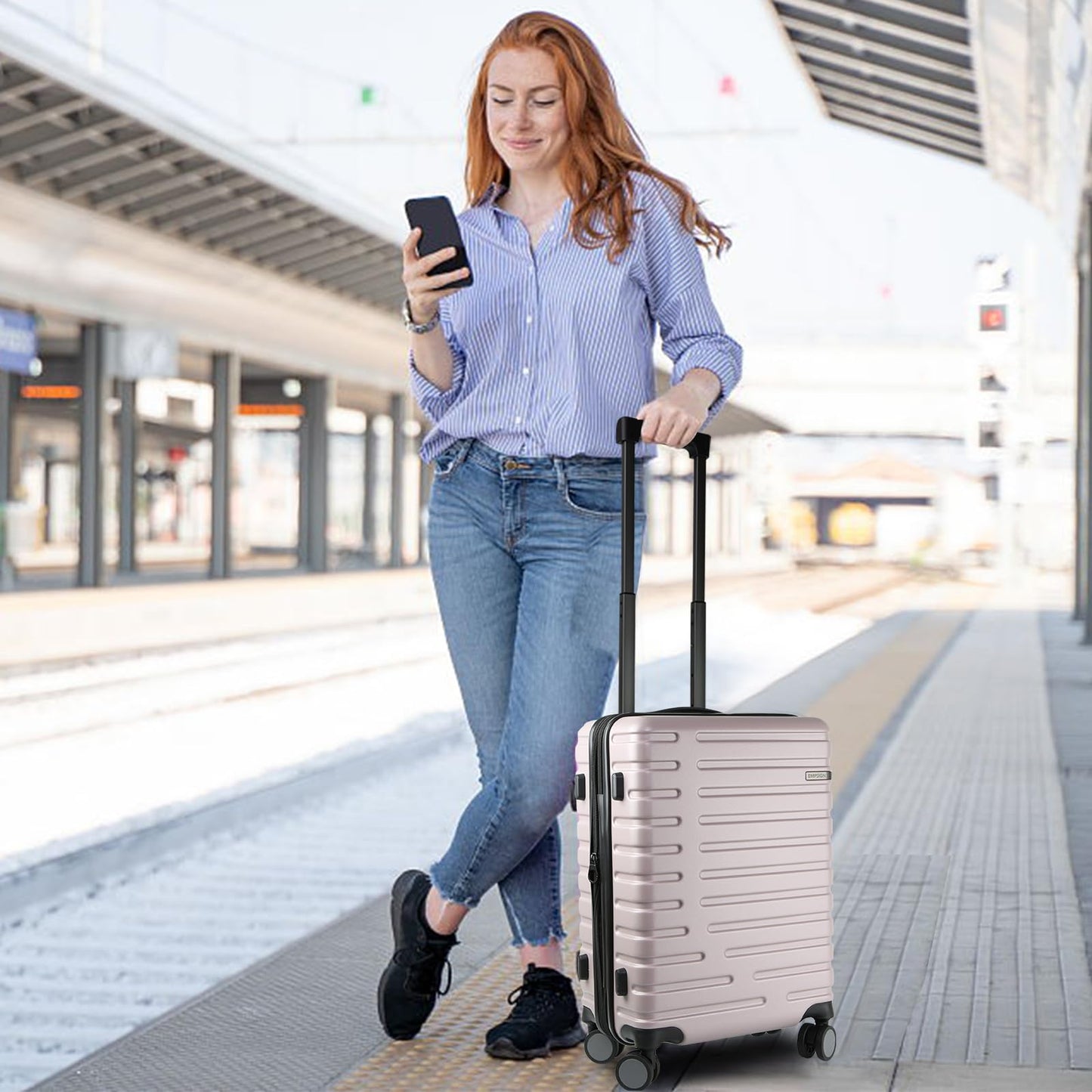 EMPSIGN Carry On Luggage with Spinner Wheels, Hard Shell Carry-On Suitcase 21x14x9 Airline Approved & Built-in TSA Lock, Durable Travel Rolling Suitcase, Carry-On 20-Inch, Orange