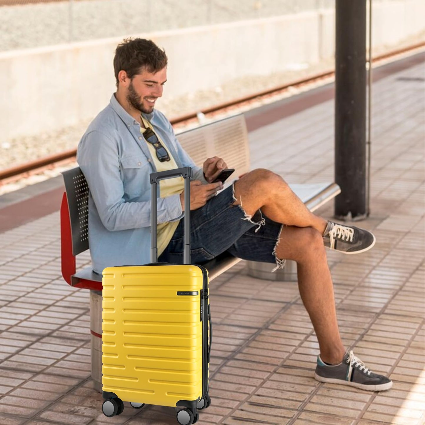 EMPSIGN Carry On Luggage with Spinner Wheels, Hard Shell Carry-On Suitcase 21x14x9 Airline Approved & Built-in TSA Lock, Durable Travel Rolling Suitcase, Carry-On 20-Inch, Orange