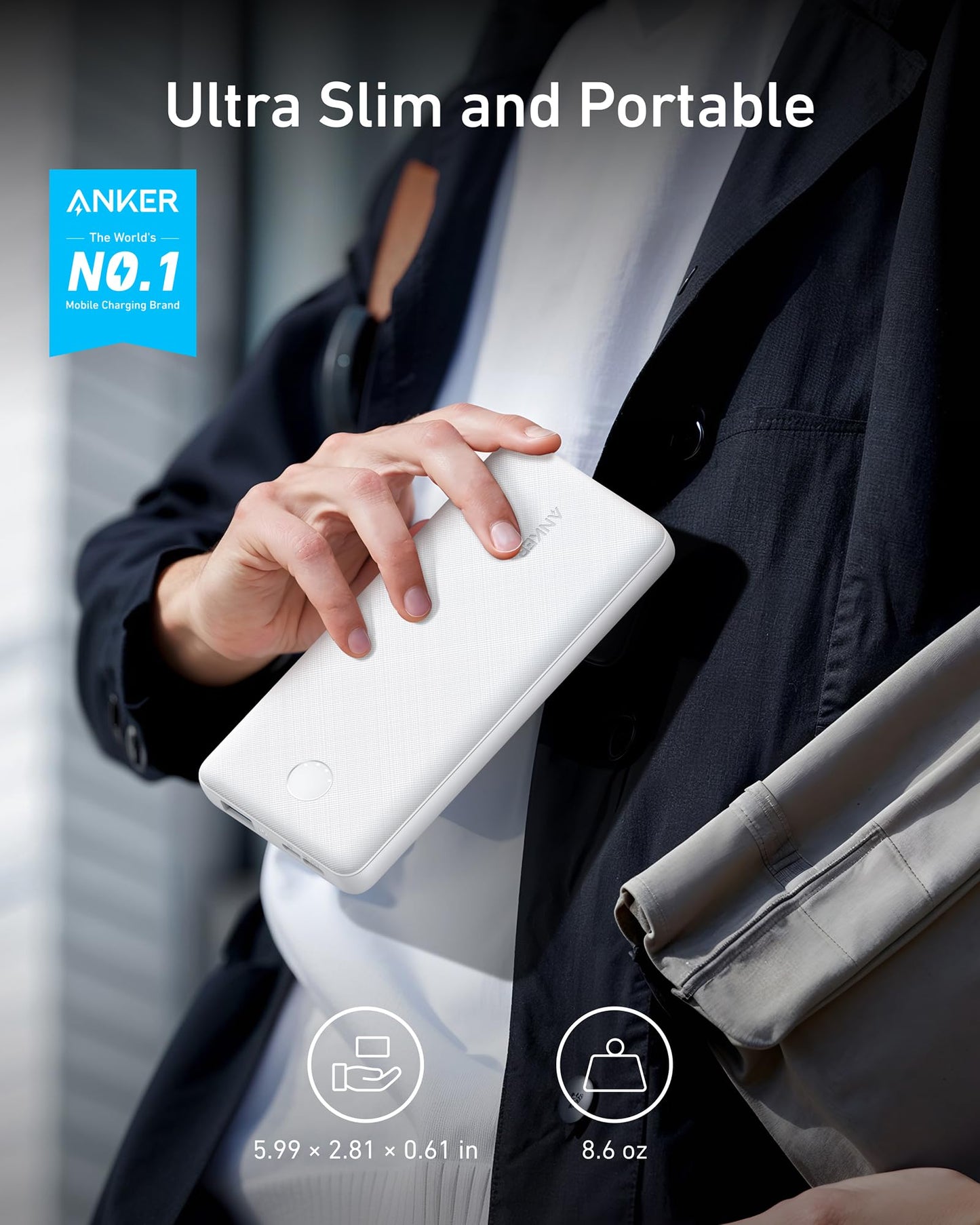 Anker Power Bank(PowerCore 10K),Compact Travel-Ready 10,000mAh Battery Pack with PowerIQ Charging Technology,5V/3A High-Speed Charging for iPhone,iPad,and More (USB-C Input and Output（Black），1pack)