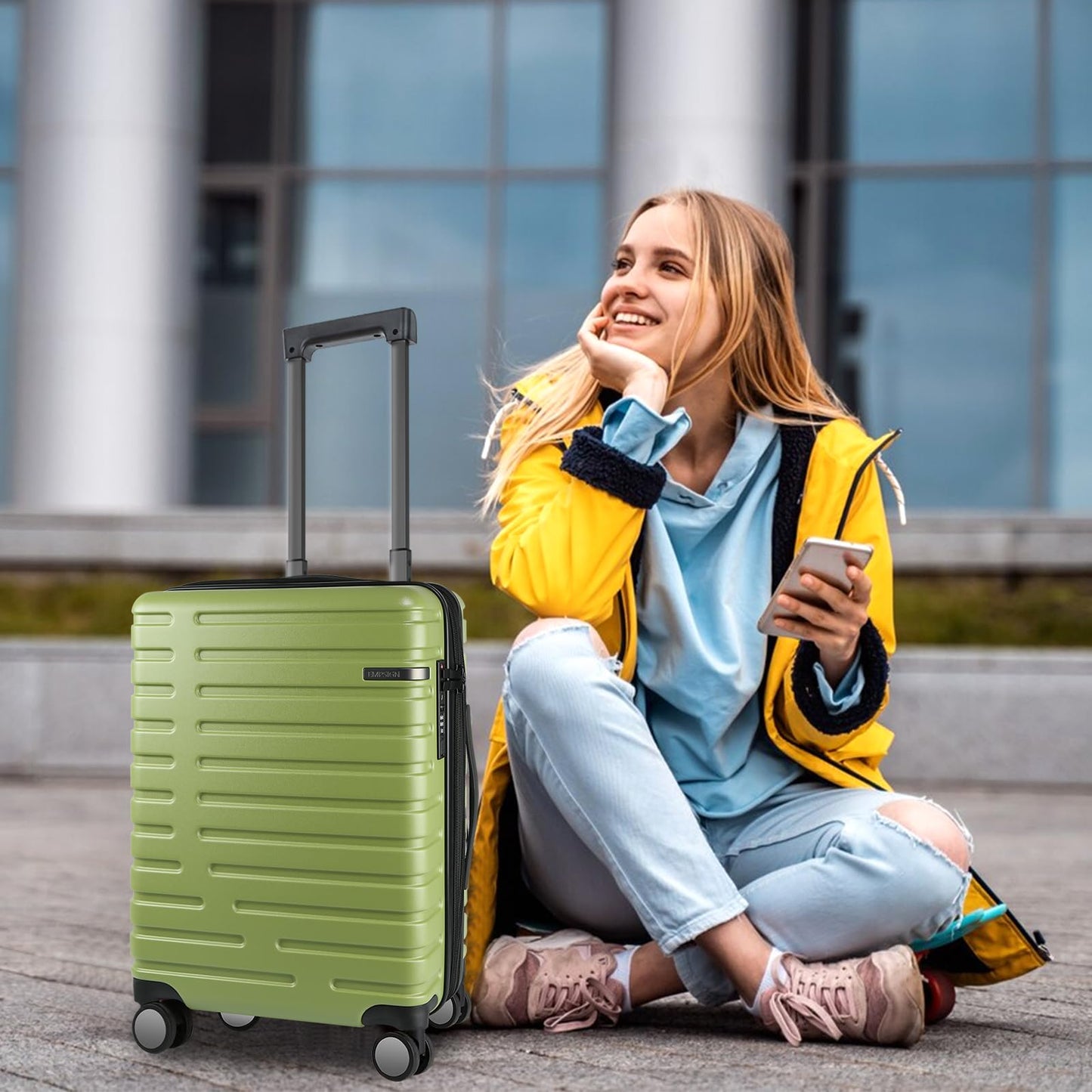 EMPSIGN Carry On Luggage with Spinner Wheels, Hard Shell Carry-On Suitcase 21x14x9 Airline Approved & Built-in TSA Lock, Durable Travel Rolling Suitcase, Carry-On 20-Inch, Orange