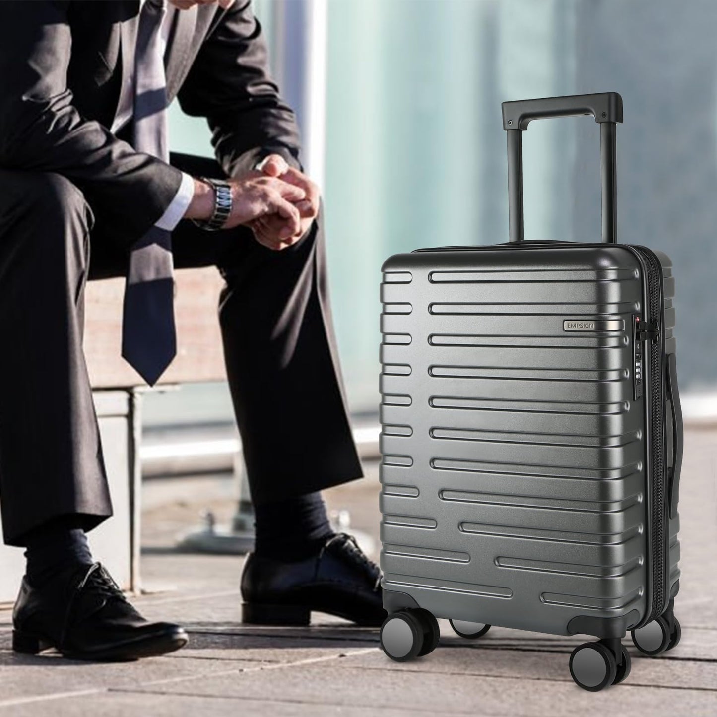 EMPSIGN Carry On Luggage with Spinner Wheels, Hard Shell Carry-On Suitcase 21x14x9 Airline Approved & Built-in TSA Lock, Durable Travel Rolling Suitcase, Carry-On 20-Inch, Orange