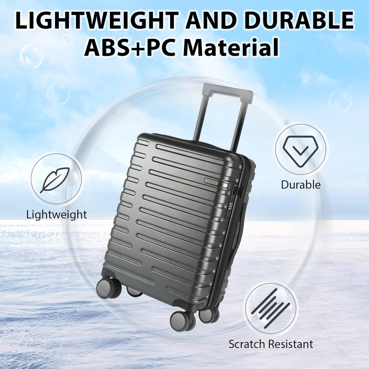 EMPSIGN Carry On Luggage with Spinner Wheels, Hard Shell Carry-On Suitcase 21x14x9 Airline Approved & Built-in TSA Lock, Durable Travel Rolling Suitcase, Carry-On 20-Inch, Orange