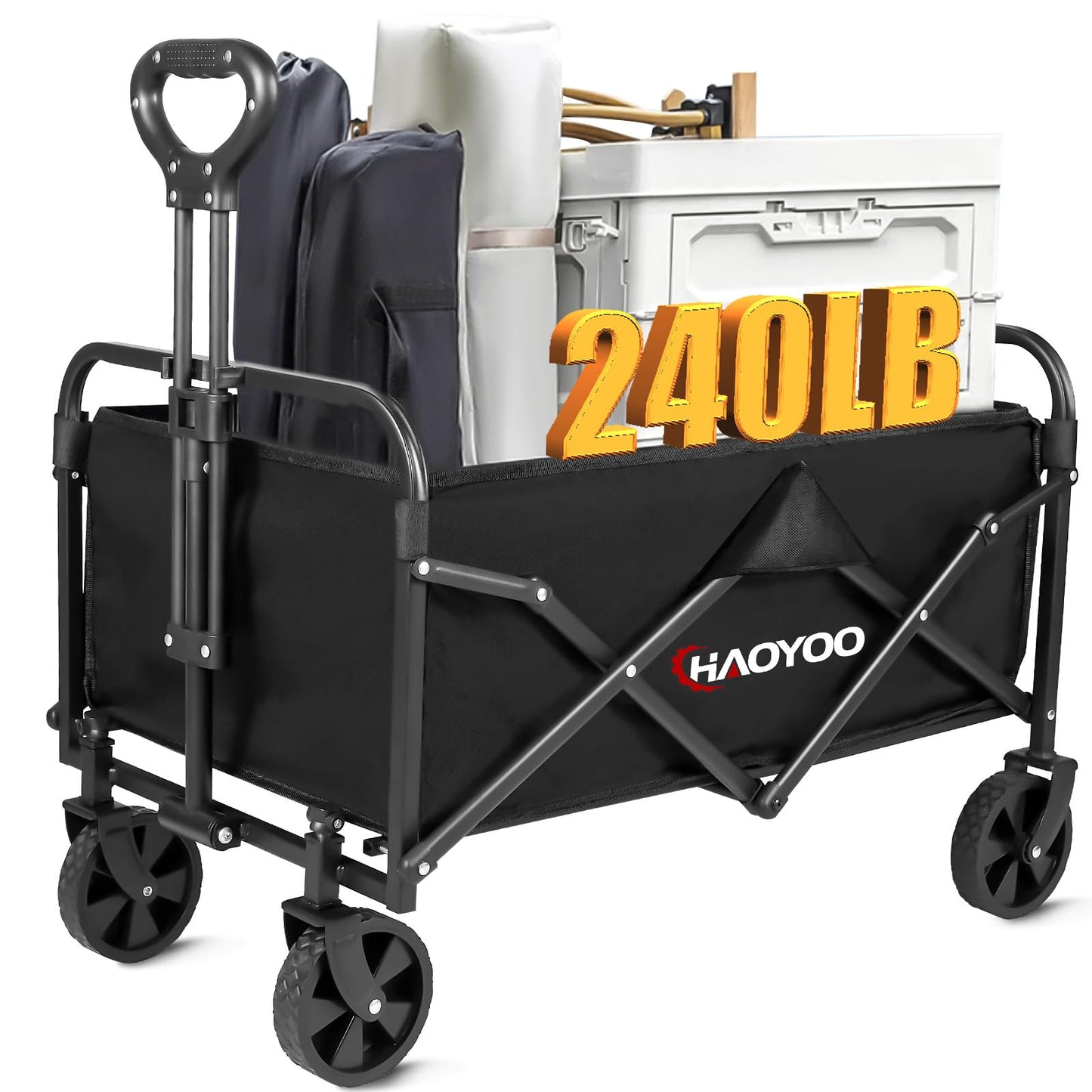 Collapsible Wagon Cart, Foldable Wagon Cart with Wheels, 110lbs Heavy Duty Utility Beach Wagon Cart for Grocery/Sports/Garden/Shopping/Camping