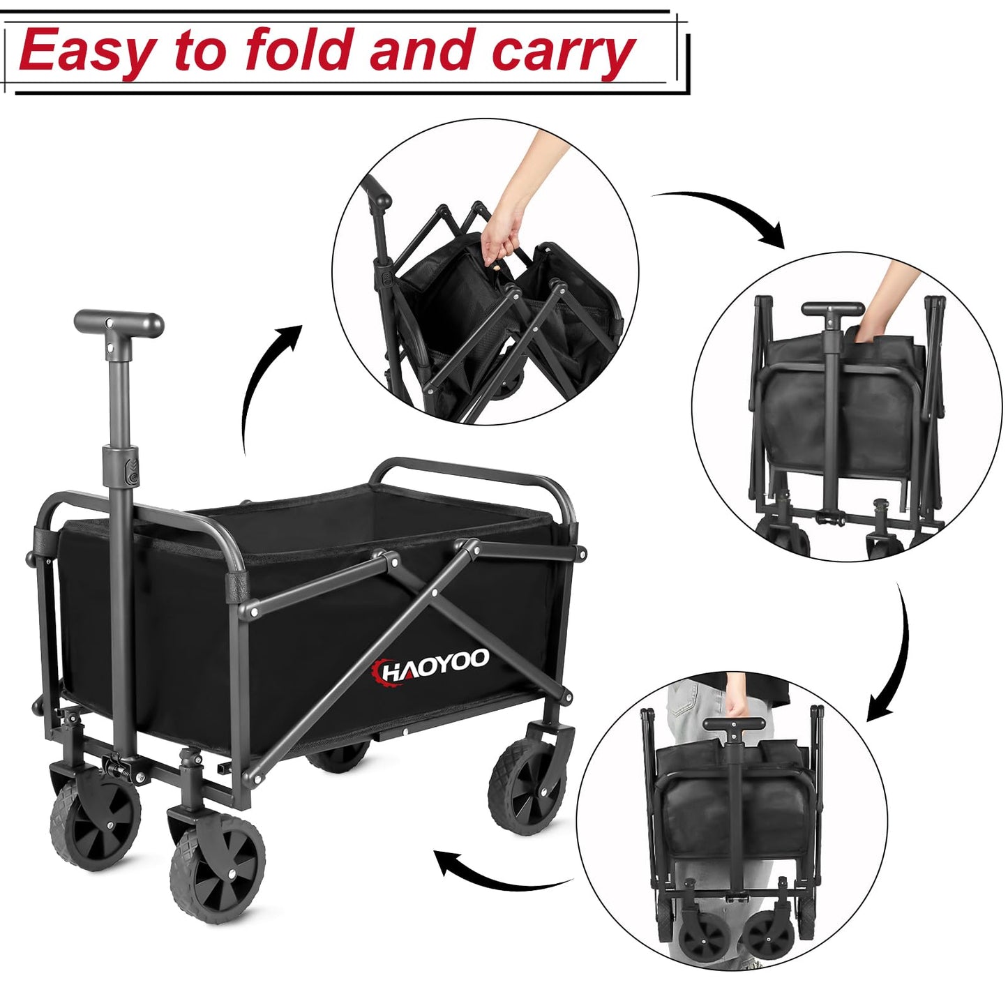 Collapsible Wagon Cart, Foldable Wagon Cart with Wheels, 110lbs Heavy Duty Utility Beach Wagon Cart for Grocery/Sports/Garden/Shopping/Camping