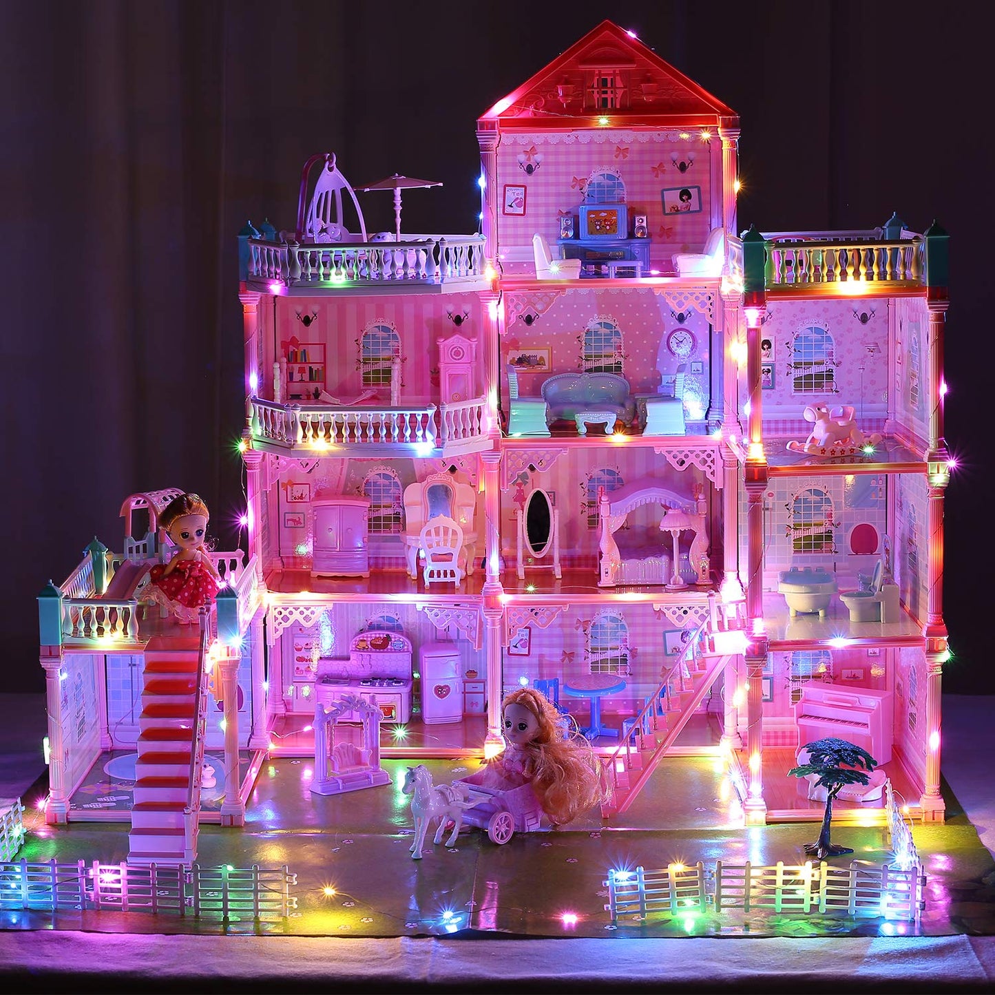 Huge Doll House Dollhouse with Light, Gift for Girls
