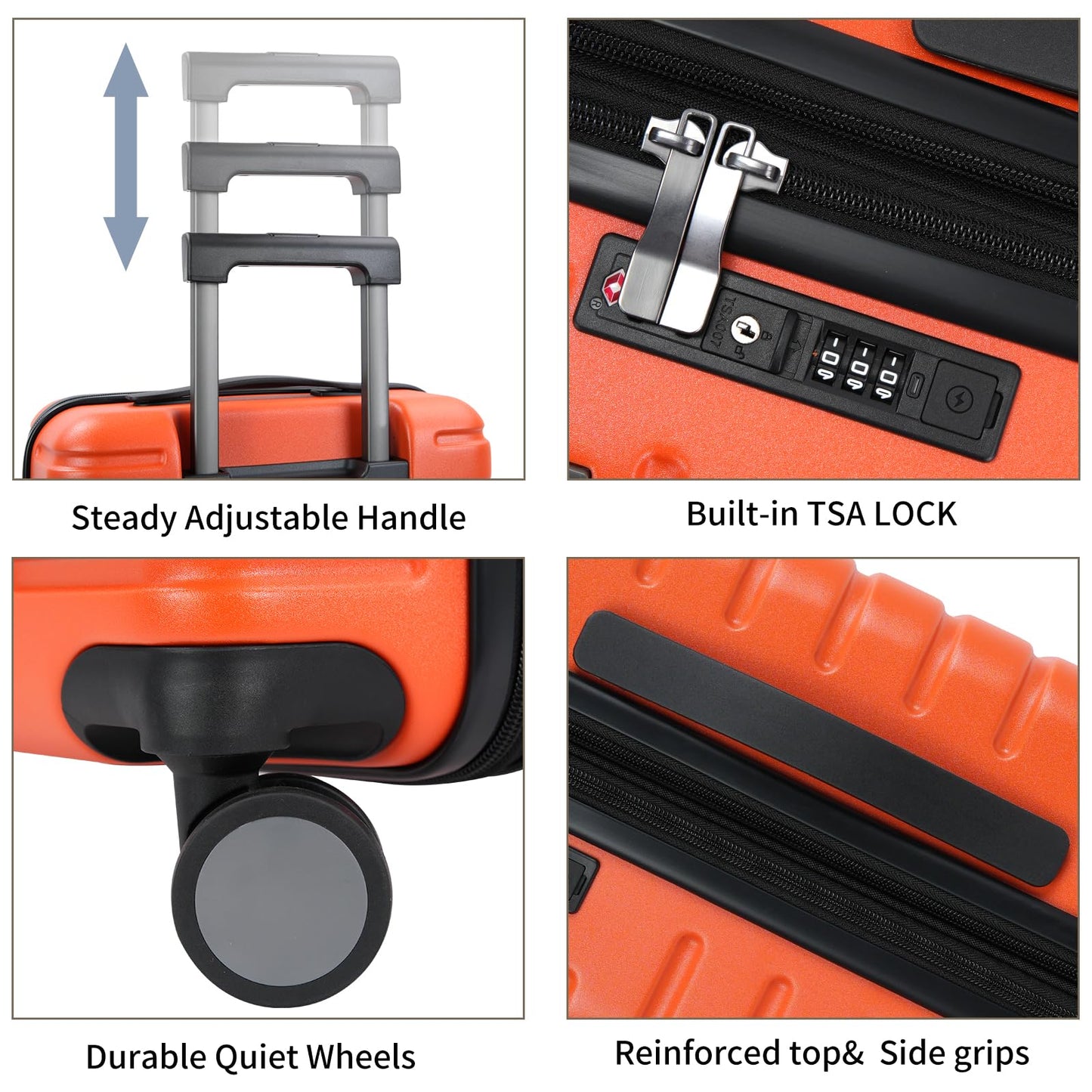 EMPSIGN Carry On Luggage with Spinner Wheels, Hard Shell Carry-On Suitcase 21x14x9 Airline Approved & Built-in TSA Lock, Durable Travel Rolling Suitcase, Carry-On 20-Inch, Orange