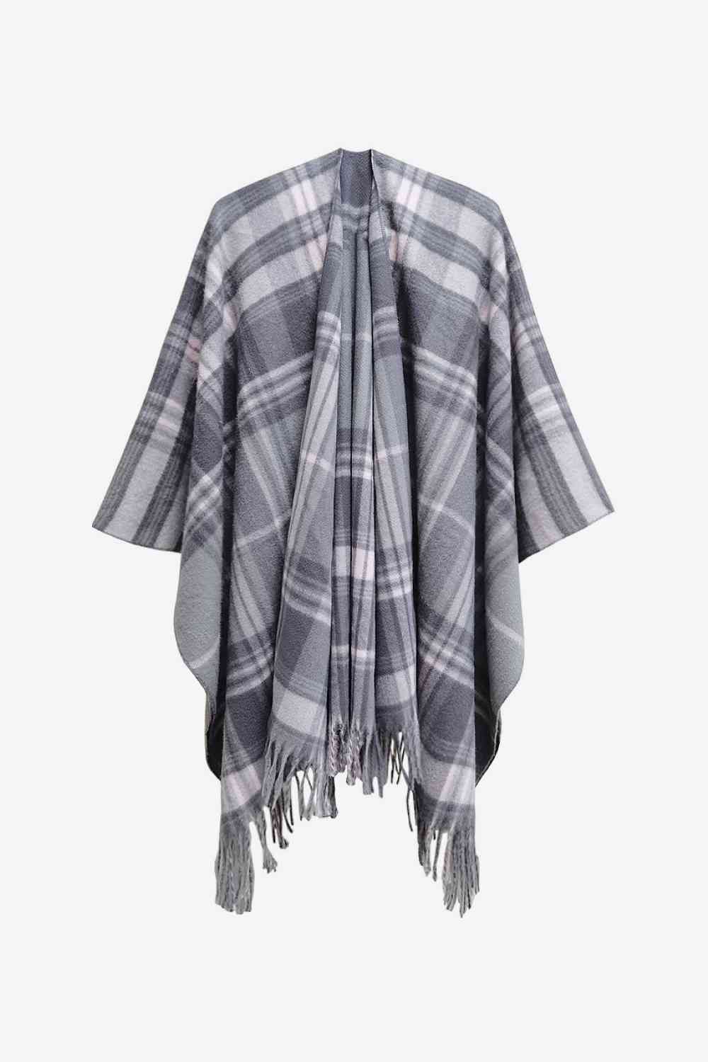 Plaid Fringe Detail Polyester Scarf
