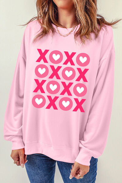 Graphic Round Neck Dropped Shoulder Sweatshirt